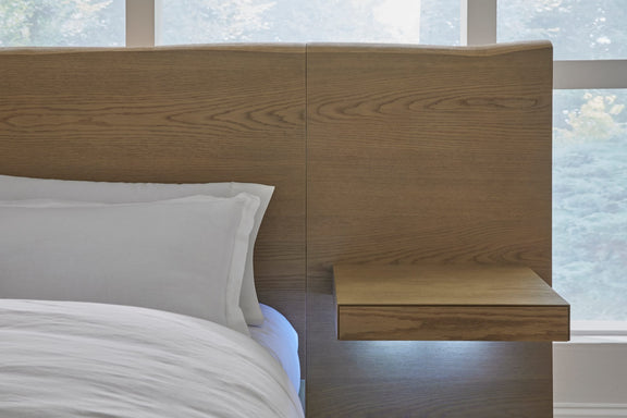 One Coastal Modern California King-size Live Edge Wall Bed with Floating Nightstands in Bisque