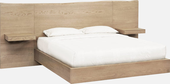 One Coastal Modern Queen-size Live Edge Wall Bed with Floating Nightstands in Bisque