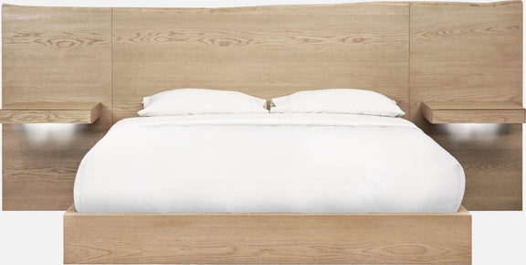 One Coastal Modern Queen-size Live Edge Wall Bed with Floating Nightstands in Bisque