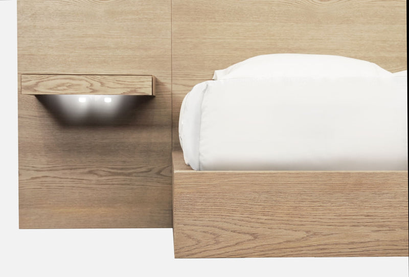 One Coastal Modern King-size Live Edge Wall Bed with Floating Nightstands in Bisque