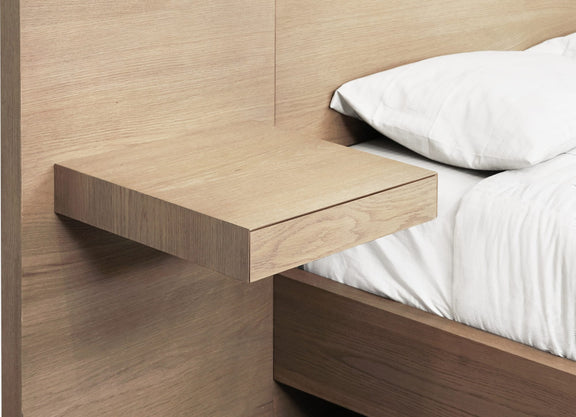 One Coastal Modern King-size Live Edge Wall Bed with Floating Nightstands in Bisque