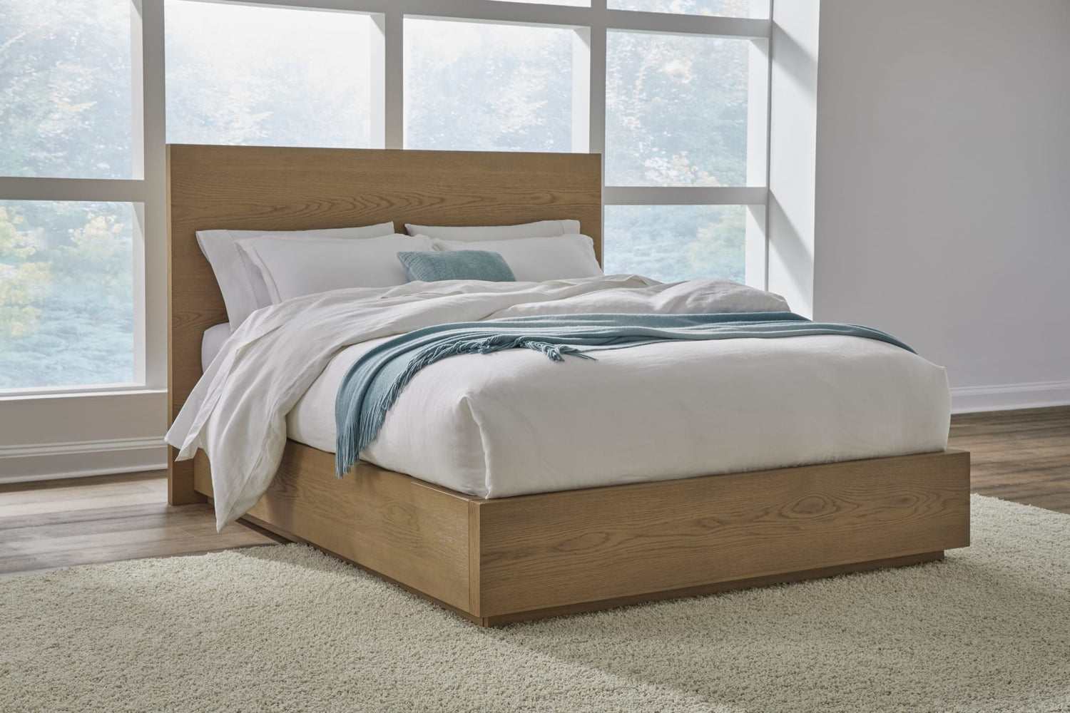 One Coastal Modern California King-size Platform Bed in Bisque