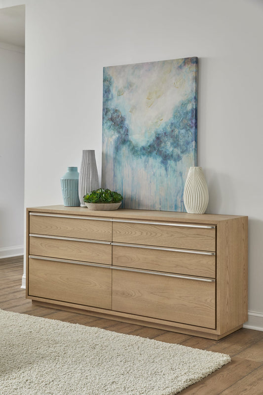 One Coastal Modern Six Drawer Dresser in Bisque