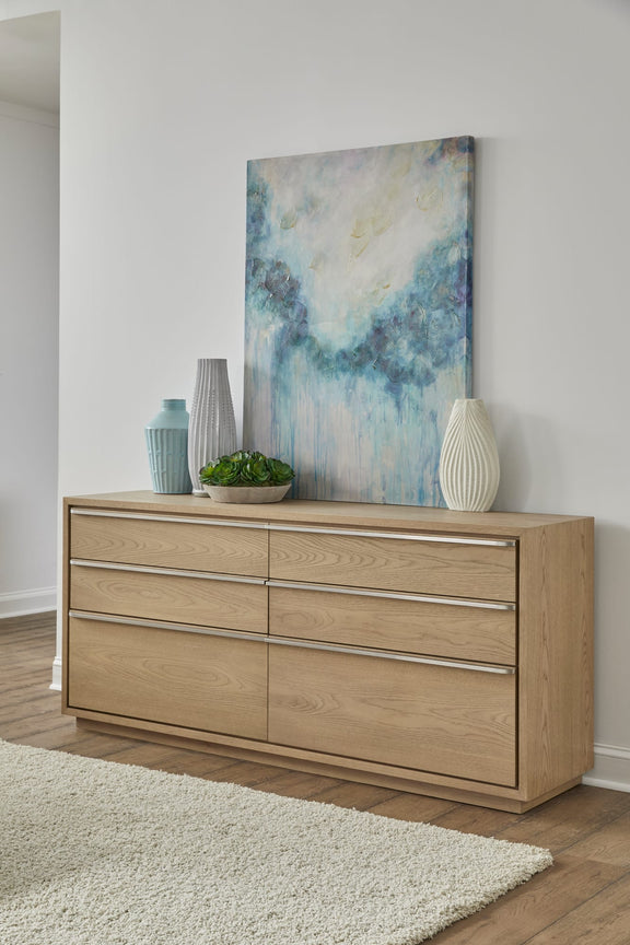 One Coastal Modern Six Drawer Dresser in Bisque