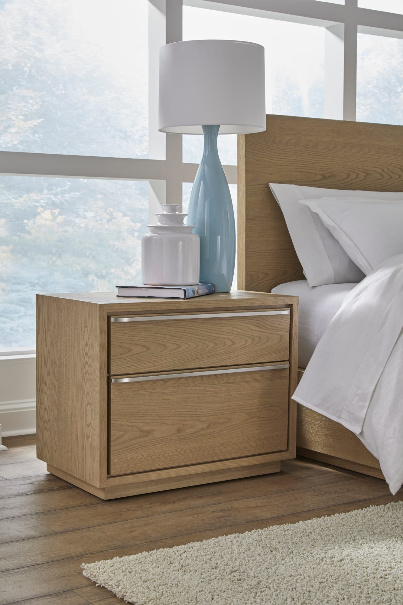 One Coastal Modern Two Drawer USB-Charging Nightstand in Bisque