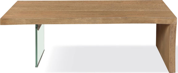 One Live-Edge White Oak and Glass Coffee Table in Bisque