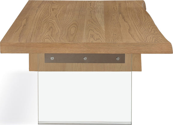 One Live-Edge White Oak and Glass Coffee Table in Bisque