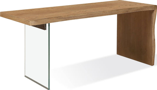 One Live-Edge White Oak and Glass Console Table in Bisque