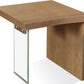 One Live-Edge White Oak and Glass End Table in Bisque