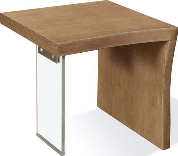 One Live-Edge White Oak and Glass End Table in Bisque
