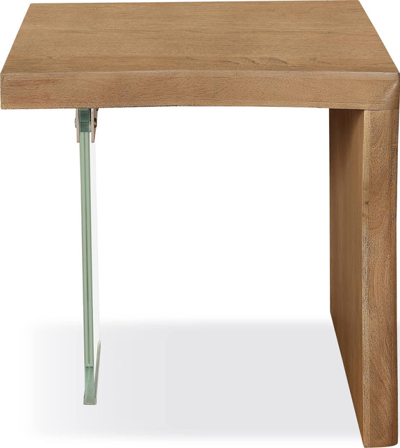 One Live-Edge White Oak and Glass End Table in Bisque