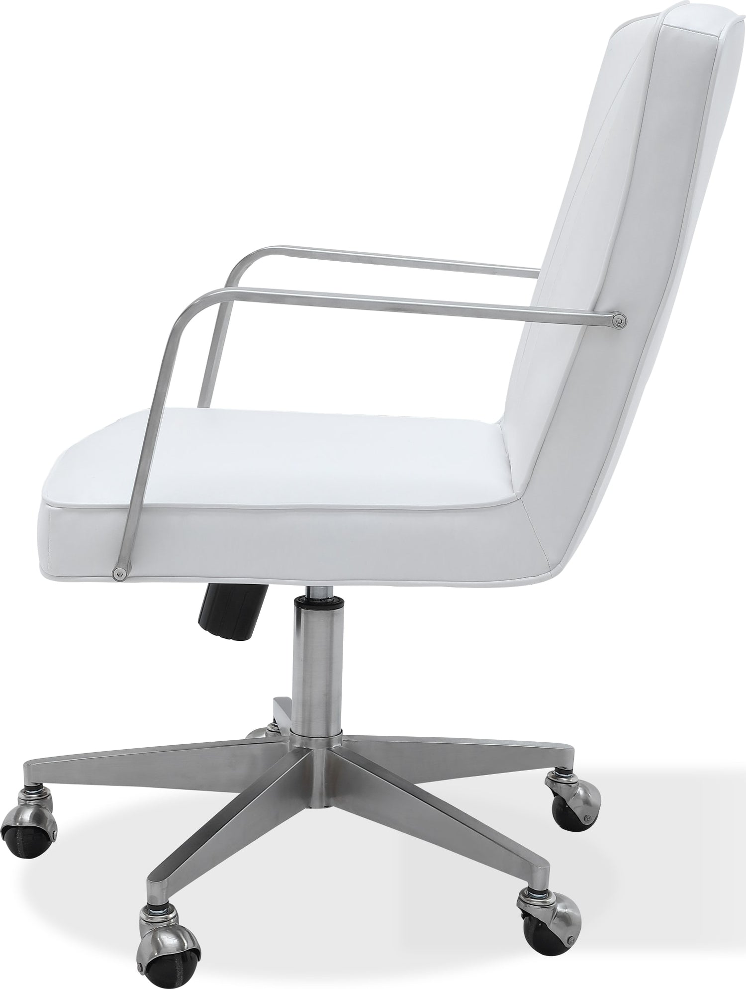 One Metal Frame Home Office Chair in Brushed Stainless Steel and White Leather