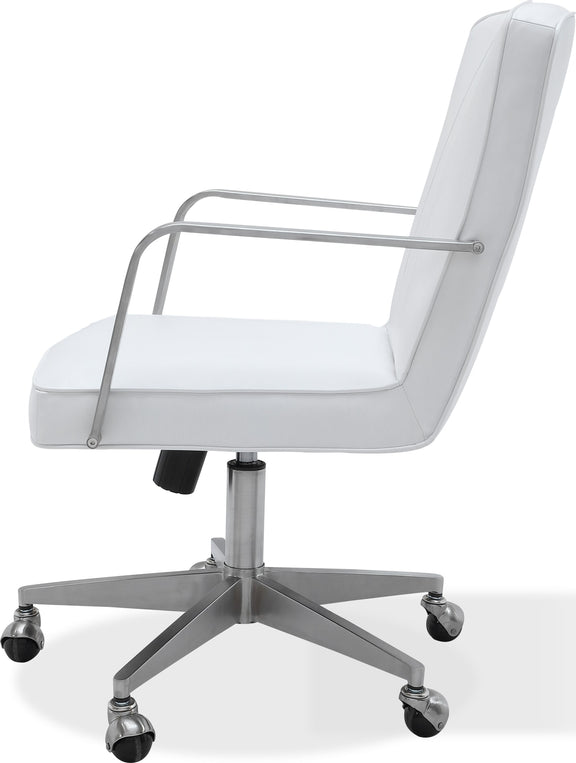 One Metal Frame Home Office Chair in Brushed Stainless Steel and White Leather