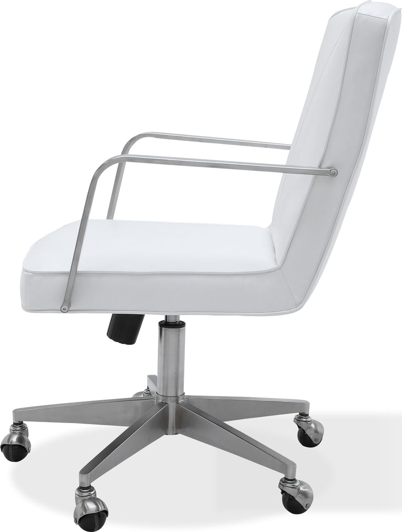 One Metal Frame Home Office Chair in Brushed Stainless Steel and White Leather