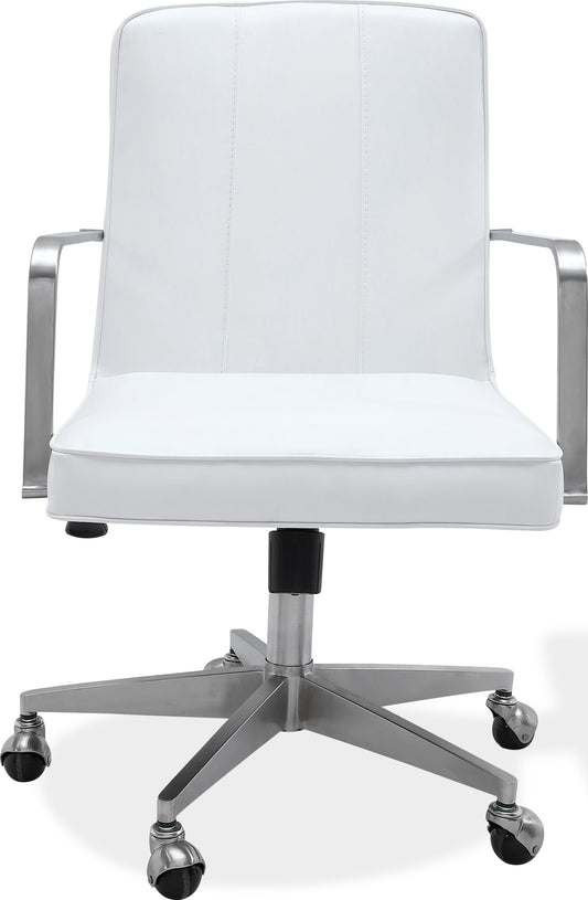 One Metal Frame Home Office Chair in Brushed Stainless Steel and White Leather