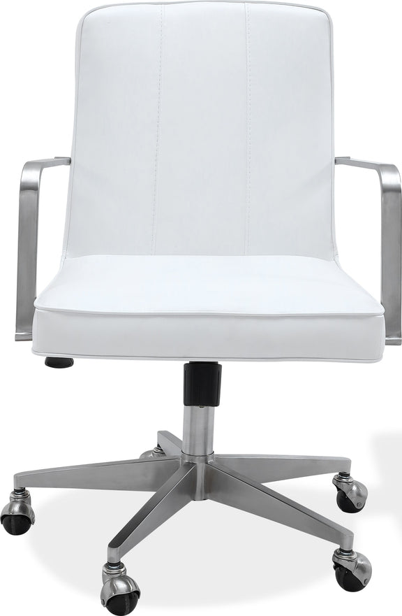 One Metal Frame Home Office Chair in Brushed Stainless Steel and White Leather