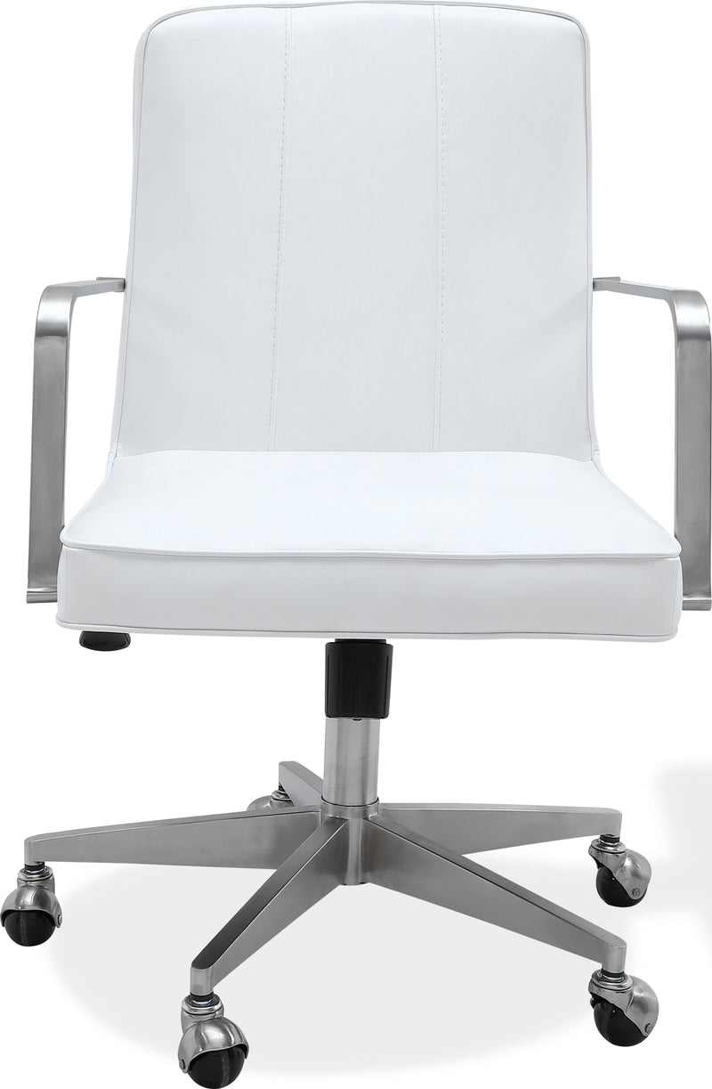 One Metal Frame Home Office Chair in Brushed Stainless Steel and White Leather