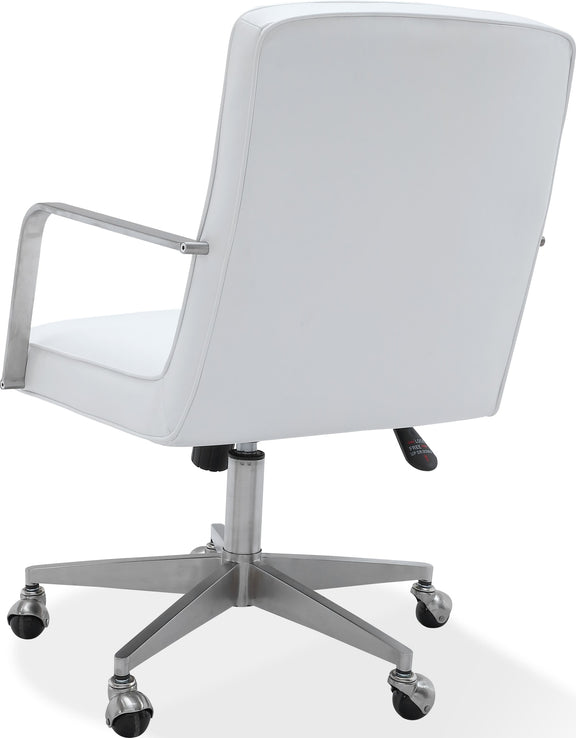 One Metal Frame Home Office Chair in Brushed Stainless Steel and White Leather