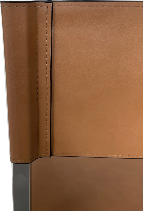 One Modern Coastal Director's Dining Arm Chair in Cognac and Brushed Stainless Steel