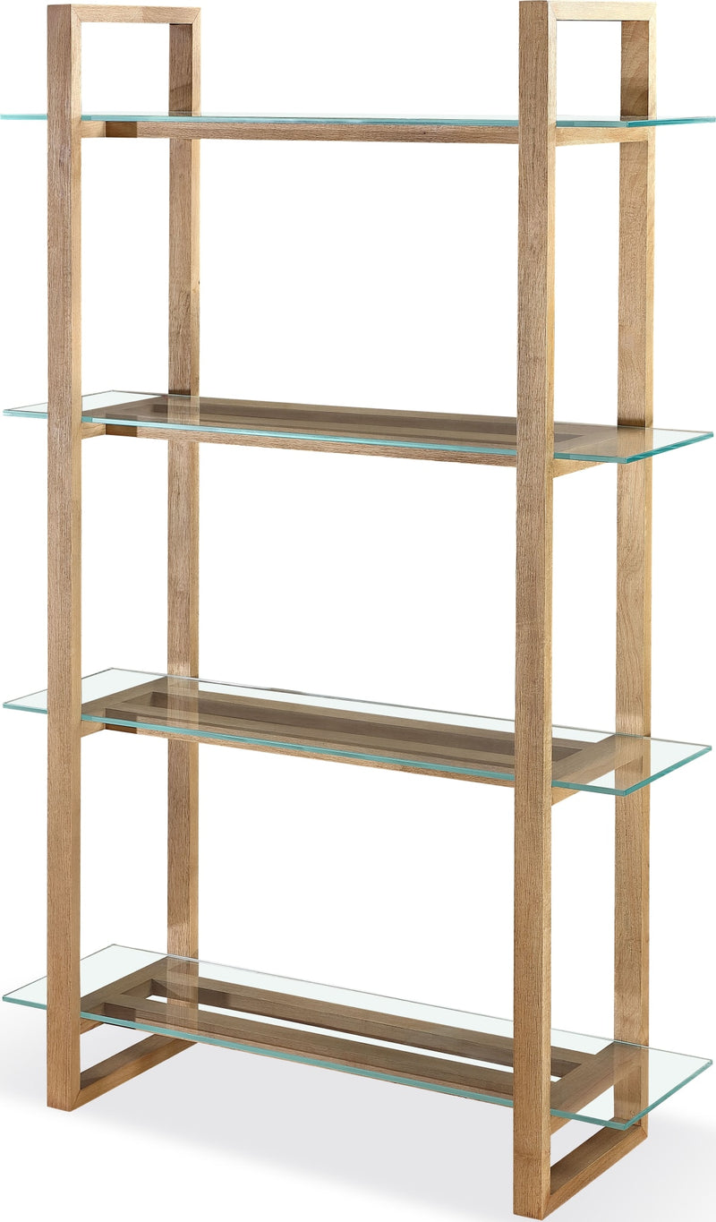 One Modern Coastal Glass Shelf Bookcase in Solid Wood