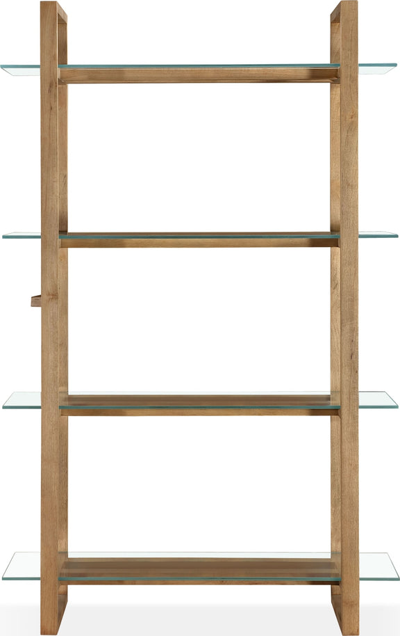 One Modern Coastal Glass Shelf Bookcase in Solid Wood