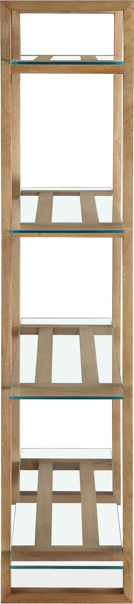 One Modern Coastal Glass Shelf Bookcase in Solid Wood