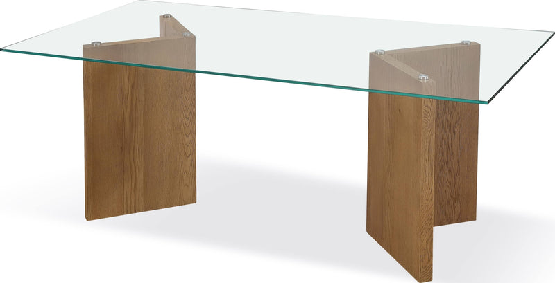 One Modern Coastal Glass Top Dining Table in White Oak