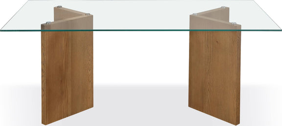 One Modern Coastal Glass Top Dining Table in White Oak