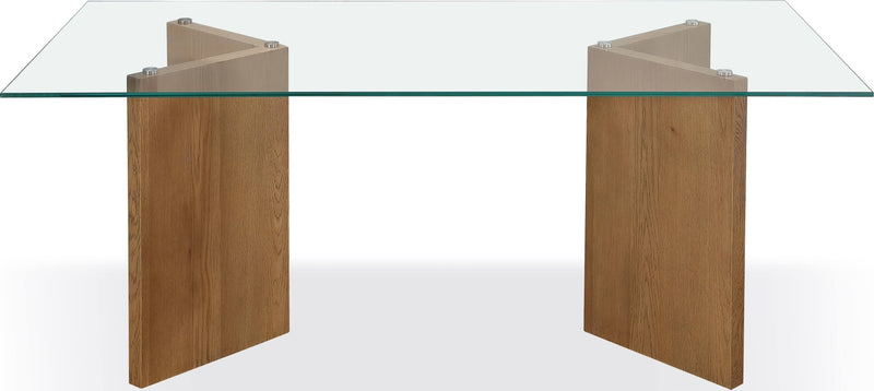 One Modern Coastal Glass Top Dining Table in White Oak