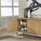 One Modern Coastal Metal Base Sideboard in White Oak and Brushed Stainless Steel