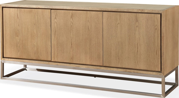 One Modern Coastal Metal Base Sideboard in White Oak and Brushed Stainless Steel