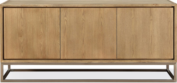 One Modern Coastal Metal Base Sideboard in White Oak and Brushed Stainless Steel