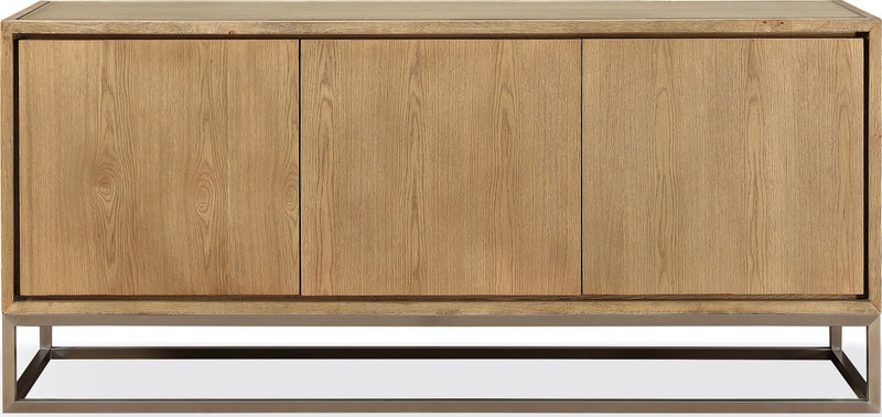 One Modern Coastal Metal Base Sideboard in White Oak and Brushed Stainless Steel