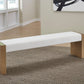 One Modern Coastal Slab Leg Upholstered Dining Bench in White Oak and White Pearl