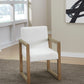 One Modern Coastal Sled Leg Upholstered Dining Arm Chair in White Pearl and Bisque