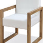 One Modern Coastal Sled Leg Upholstered Dining Arm Chair in White Pearl and Bisque