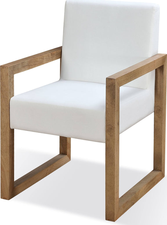 One Modern Coastal Sled Leg Upholstered Dining Arm Chair in White Pearl and Bisque