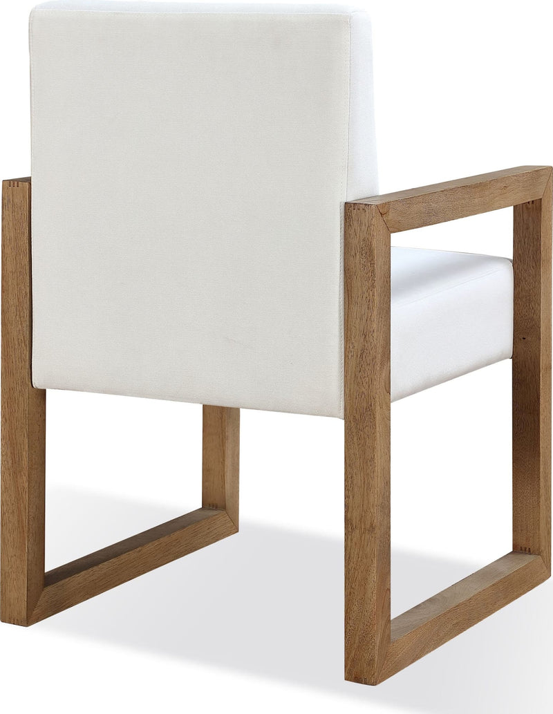 One Modern Coastal Sled Leg Upholstered Dining Arm Chair in White Pearl and Bisque