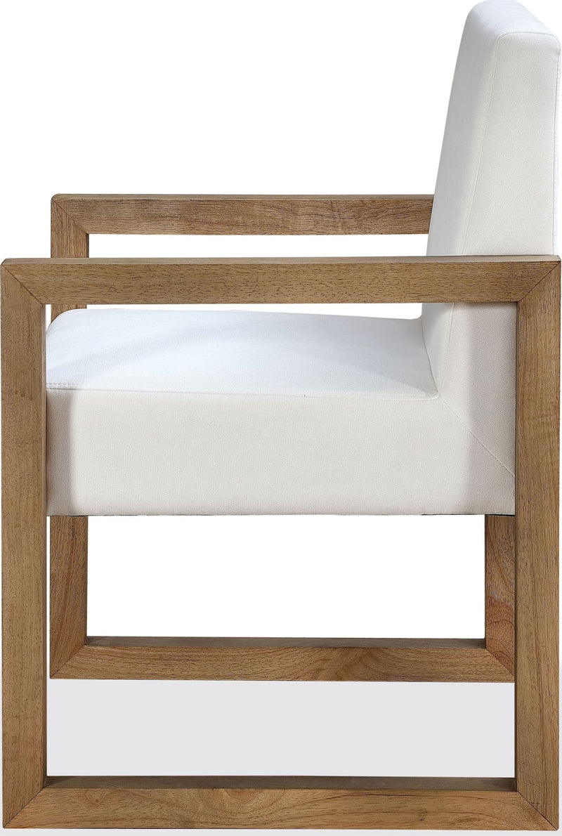 One Modern Coastal Sled Leg Upholstered Dining Arm Chair in White Pearl and Bisque