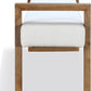 One Modern Coastal Sled Leg Upholstered Dining Bench in White Pearl and Bisque