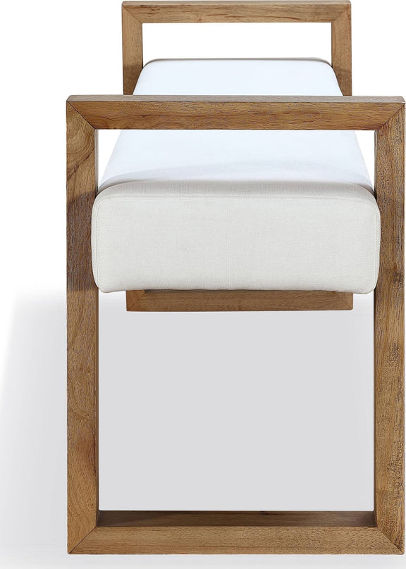One Modern Coastal Sled Leg Upholstered Dining Bench in White Pearl and Bisque