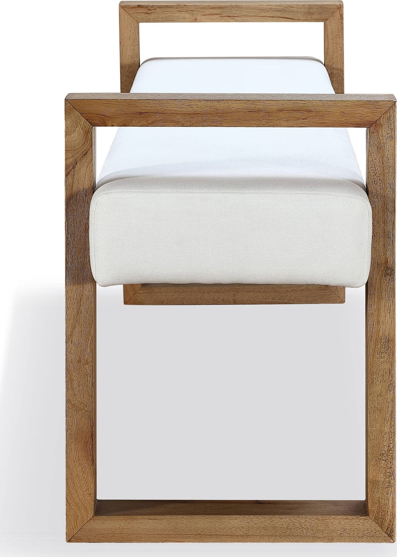 One Modern Coastal Sled Leg Upholstered Dining Bench in White Pearl and Bisque