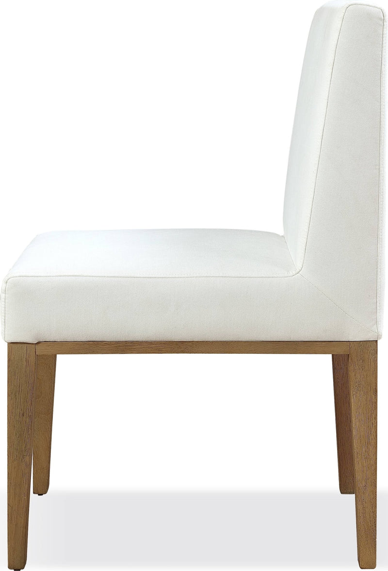 One Modern Coastal Upholstered Dining Side Chair in White Pearl and Bisque