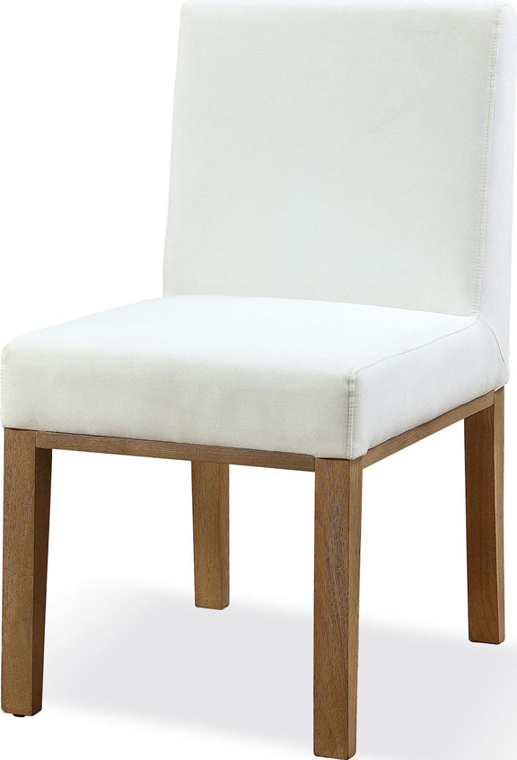 One Modern Coastal Upholstered Dining Side Chair in White Pearl and Bisque