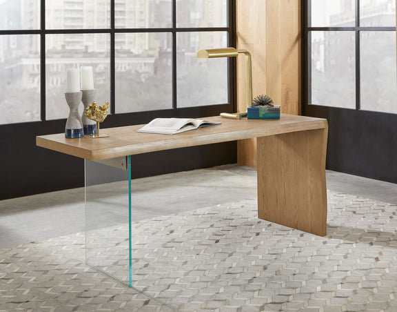 One Modern Coastal Writing Desk  in White Oak and Glass