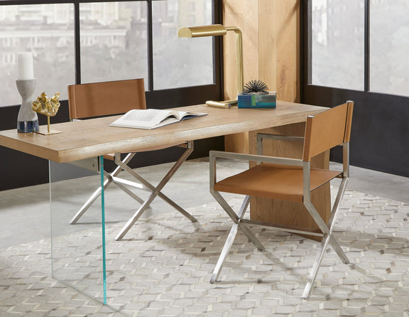 One Modern Coastal Writing Desk  in White Oak and Glass