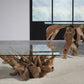 One Solid Teak Root Glass Top End Table