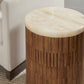 One Stone Wood Tile Round End Table in Onyx and Solid Teak