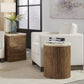 One Stone Wood Tile Round End Table in Onyx and Solid Teak
