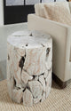 One Teak Slice Round End Table in Bleached Teak